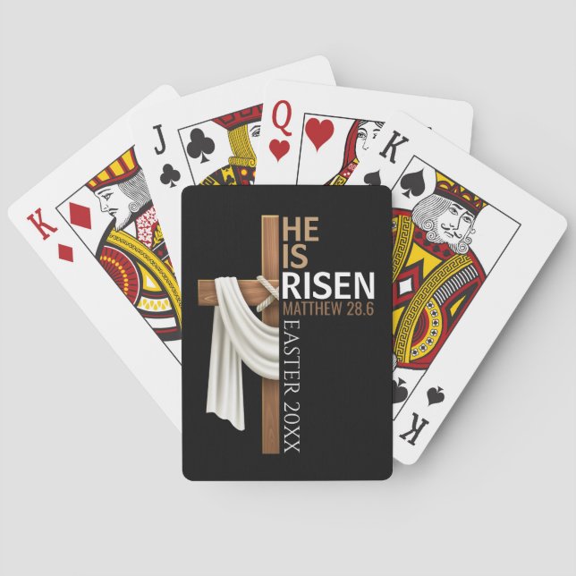 Personalized He Is Risen Vintage Easter Cross Poker Cards (Back)