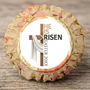 Personalized He Is Risen Vintage Easter Cross Reese's Peanut Butter Cups