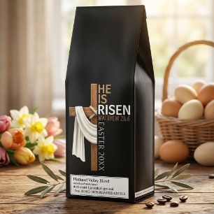 Personalized He Is Risen Vintage Easter Cross Roasted Coffee