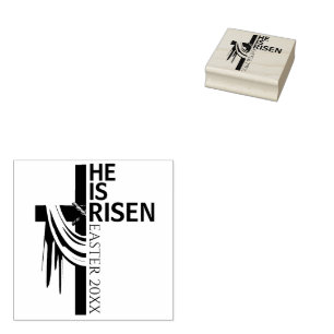 Personalized He Is Risen Vintage Easter Cross Rubber Stamp