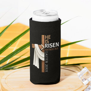 Personalized He Is Risen Vintage Easter Cross Seltzer Can Cooler