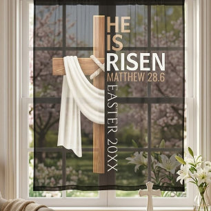 Personalized He Is Risen Vintage Easter Cross Sheer Curtains