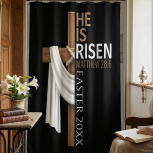 Personalized He Is Risen Vintage Easter Cross Shower Curtain