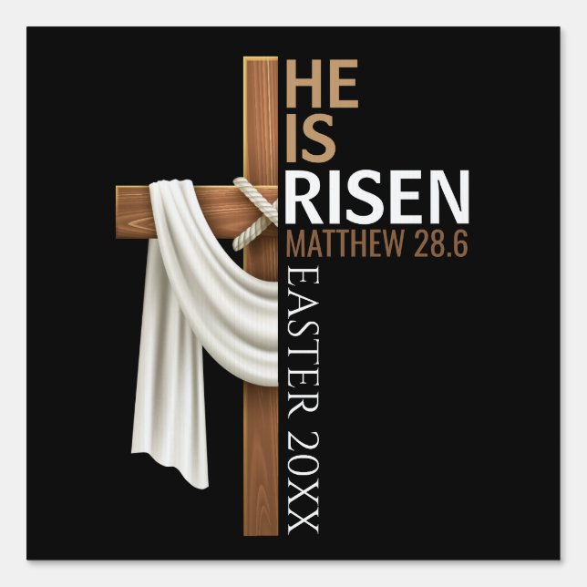 Personalized He Is Risen Vintage Easter Cross Sign (Front)
