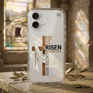 Personalized He Is Risen Vintage Easter Cross iPhone 16 Case
