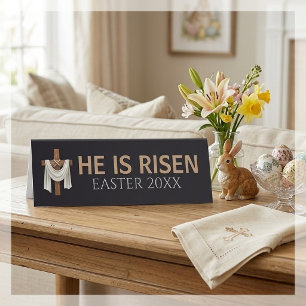 Personalized He Is Risen Vintage Easter Cross Table Tent