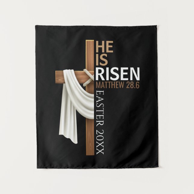 Personalized He Is Risen Vintage Easter Cross Tapestry (Front)