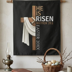 Personalized He Is Risen Vintage Easter Cross Tapestry