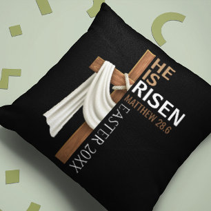 Personalized He Is Risen Vintage Easter Cross Throw Pillow