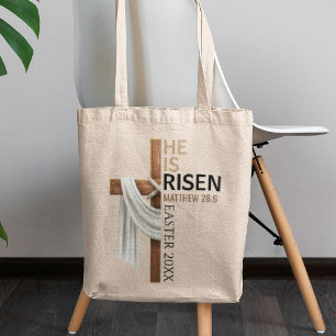 Personalized He Is Risen Vintage Easter Cross Tote Bag