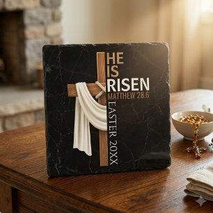 Personalized He Is Risen Vintage Easter Cross Trivet