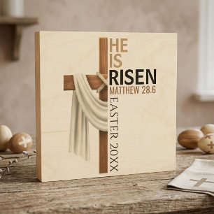 Personalized He Is Risen Vintage Easter Cross Wood Wall Art