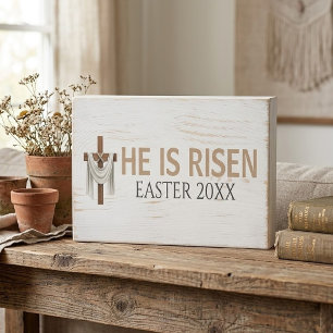 Personalized He Is Risen Vintage Easter Cross Wooden Box Sign