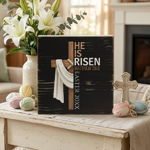 Personalized He Is Risen Vintage Easter Cross Wooden Box Sign