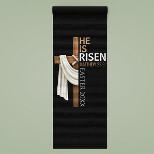 Personalized He Is Risen Vintage Easter Cross Yoga Mat
