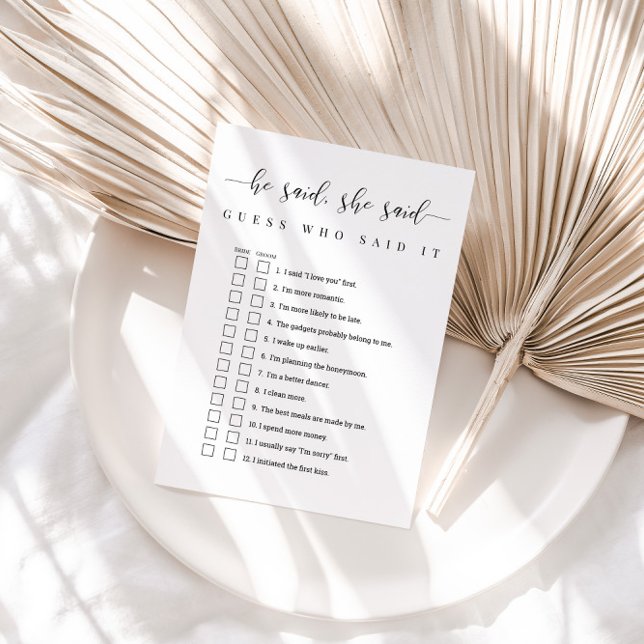 Personalized He Said She Said Bridal Shower Game Invitation (Creator Uploaded)
