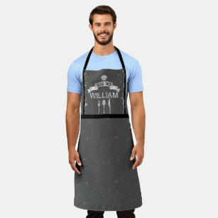 Personalized Head Chef dark gray cool mens kitchen Apron
