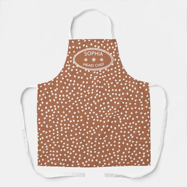Personalized head Chef Modern Boho brown Polka Dot Apron (Front)