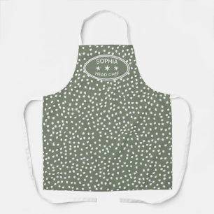Personalized head Chef Modern Boho green Polka Dot Apron