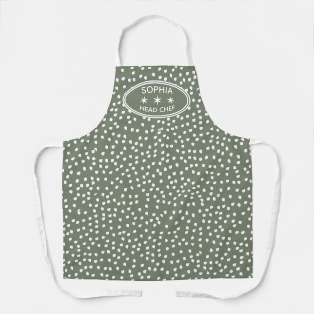 Personalized head Chef Modern Boho green Polka Dot Apron (Front)