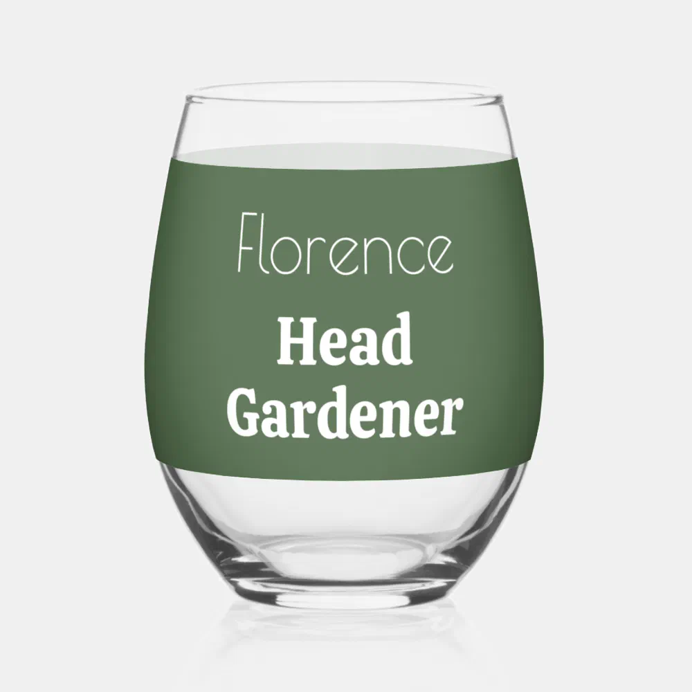 Personalized Head Gardener Sage Green Garden Lover Stemless Wine Glass