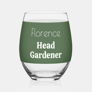 Personalized Head Gardener Sage Green Garden Lover Stemless Wine Glass