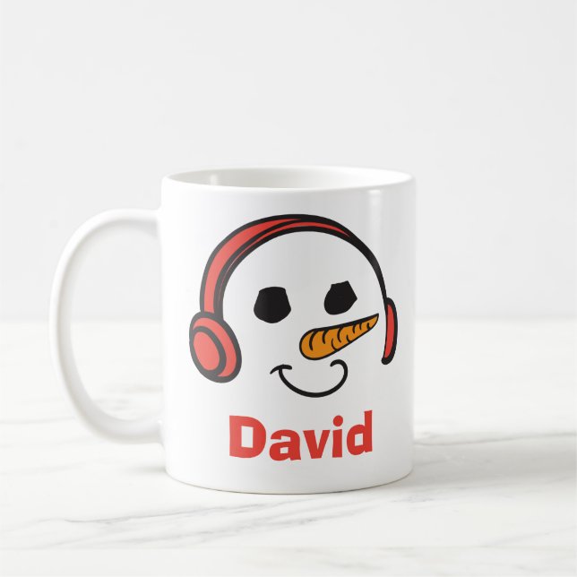 Personalized Headphones Music Snowman Coffee Mug (Left)