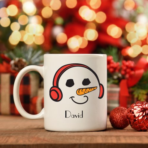 Personalized Headphones Music Snowman Coffee Mug
