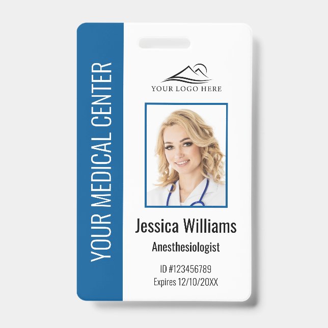 Personalized Healthcare Employee Blue ID Badge (Front)