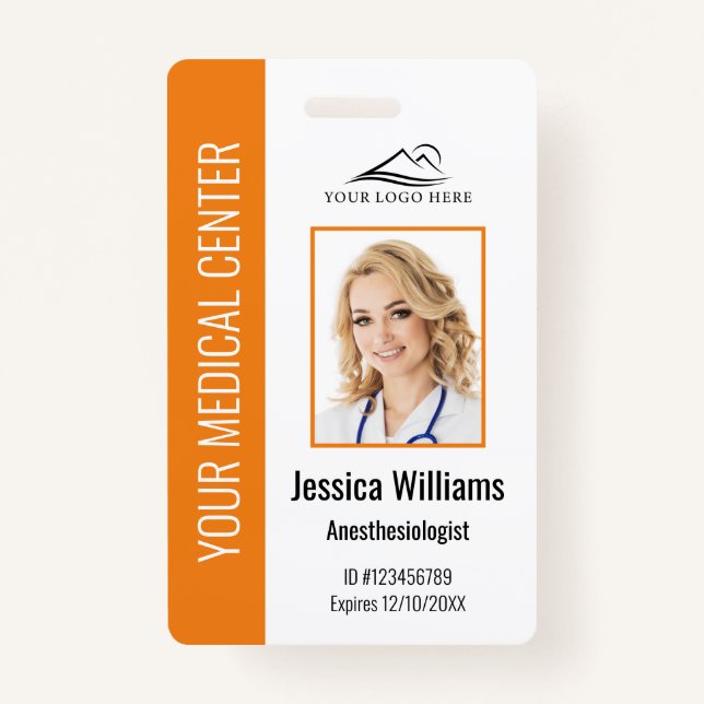 Personalized Healthcare Employee Orange ID Badge (Front)