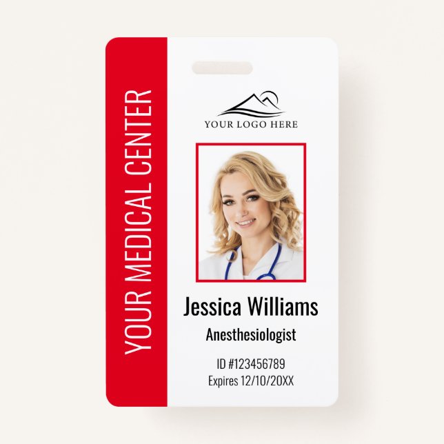 Personalized Healthcare Employee Red ID Badge (Front)