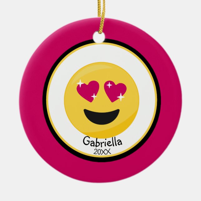 Personalized Hear Eyes Love Emoji Ornament (Front)
