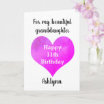 Personalized Heart 11th Birthday Granddaughter Card<br><div class="desc">A pretty pink purple heart 11th birthday granddaughter card that features a watercolor heart on the front, which you can personalize with her age inside the heart. You'll be able to add her name underneath the watercolor heart. The inside card message reads a heartfelt birthday message, which you can also...</div>