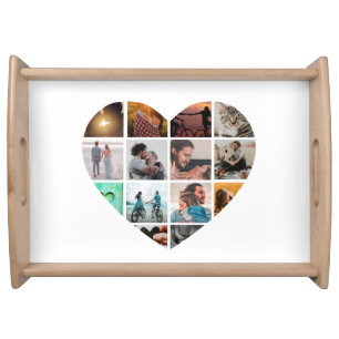 Personalized Heart 14 Photo Collage Love Family Serving Tray