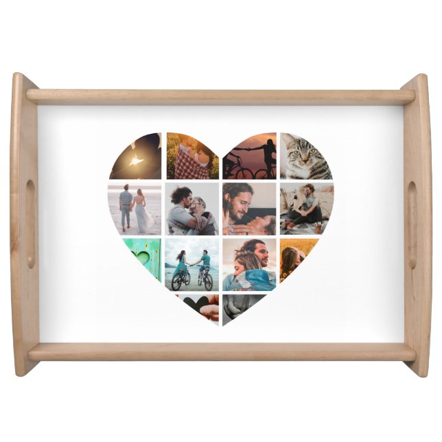 Personalized Heart 14 Photo Collage Love Family Serving Tray (Front)