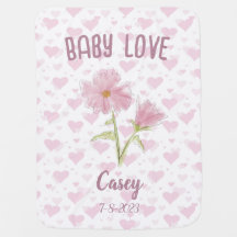 Personalized Heart and Flowers Baby Blanket