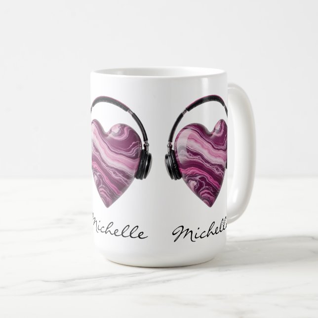 Personalized Heart and Headphones Coffee Mug (Front Right)