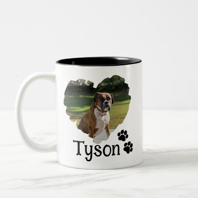 Personalized Heart and Paws Pet Photo Two-Tone Coffee Mug (Left)