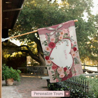 Personalized Heart and Rose House Flag