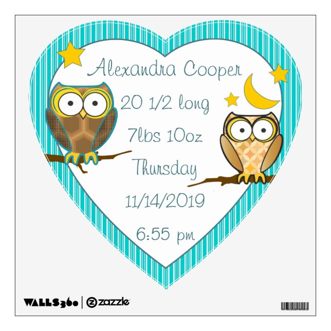 Personalized Heart Baby Boy Stats Stork Wall Decal (Front)