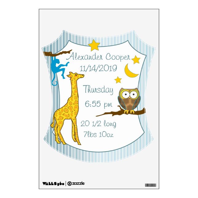 Personalized Heart Baby Boy Stats Stork Wall Decal (Front)