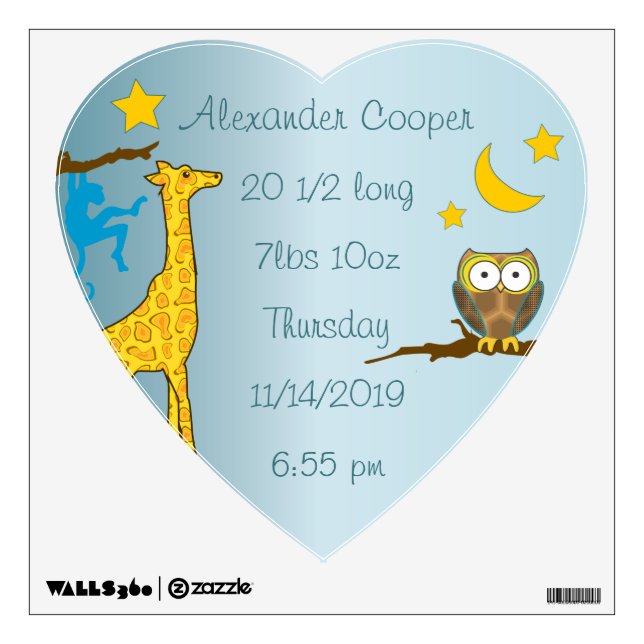 Personalized Heart Baby Boy Stats Stork Wall Decal (Front)