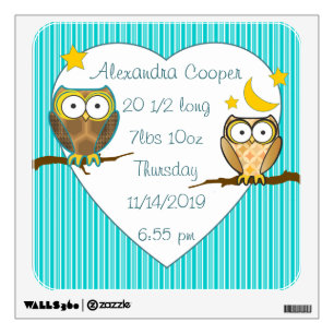 Personalized Heart Baby Boy Stats Stork Wall Decal