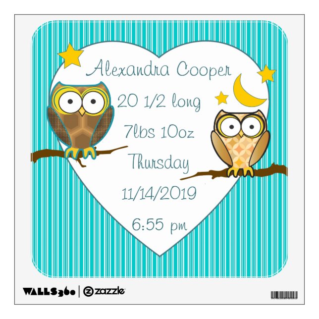 Personalized Heart Baby Boy Stats Stork Wall Decal (Front)