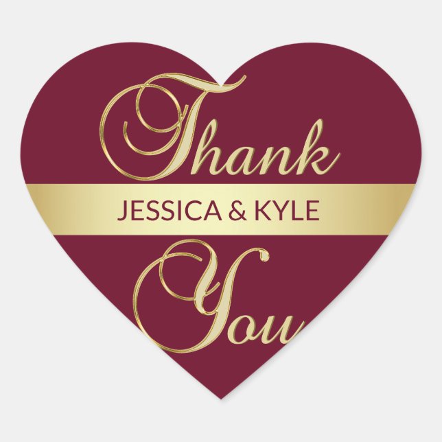 Personalized Heart BURGUNDY Gold Wedding Heart Sticker (Front)