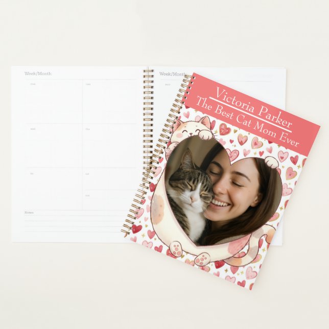 Personalized Heart Cat Hug Photo Planner  (Display)