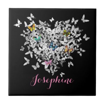 Personalized Heart Colorful Butterflies Tile by PersonalizationShop at Zazzle