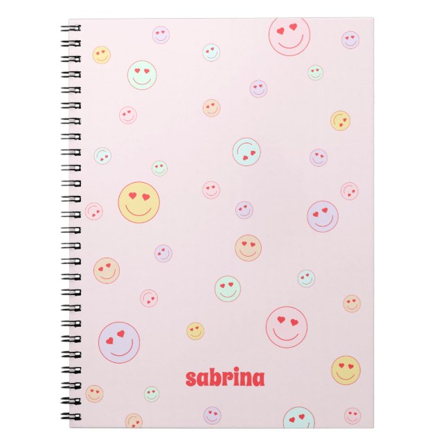 Personalized Heart Eyes Happy Face  Notebook (Front)