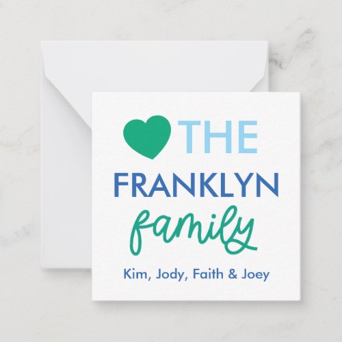 Personalized Heart Family Name Gift Enclosure Note Card