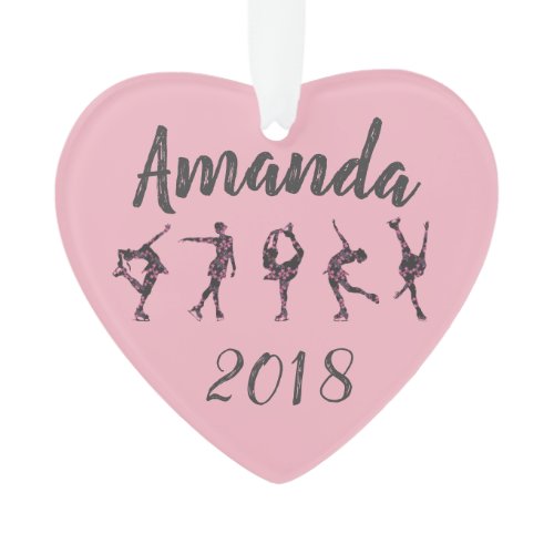 Personalized Heart Figure Skating Ornament - Pink